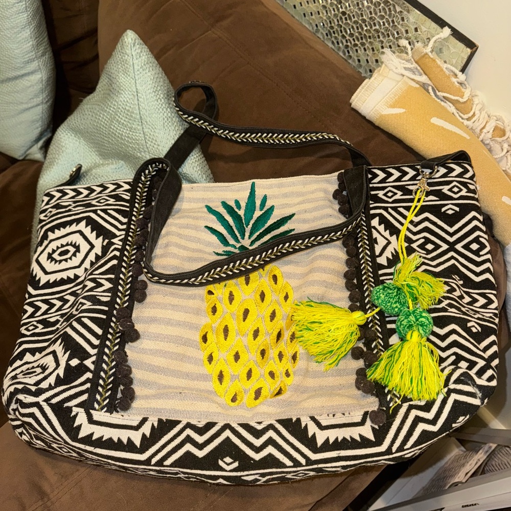 Handcrafted Pineapple Geo Tribal Tote Bag by America & Beyond